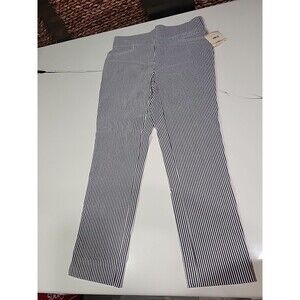 Anne Klein Sz 2  Pull-On Slim Crop Ankle Pants Black & White Stripes  NWT $89